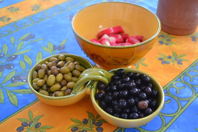 Summer classics - your own homemade olives and fresh radishes from the market - eat daily :-)